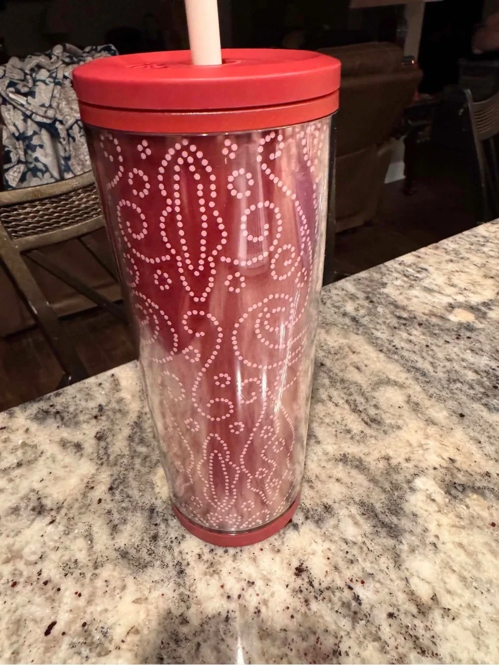 ZAK! Red Patterned Insulated Tumbler with Straw NEW WITH TAGS